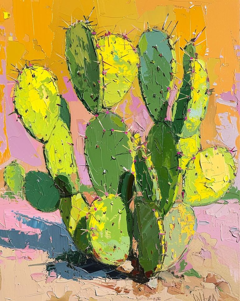 Thick paint on cactus pads
