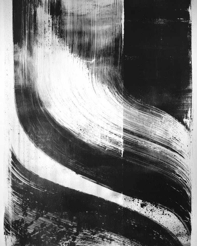 Scraped arcs in black ink