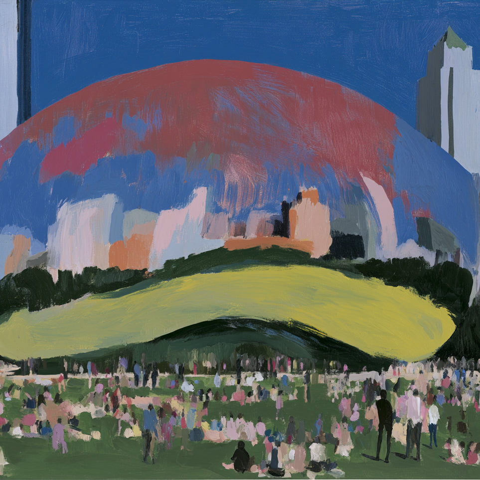 Crowd beneath the curved pavilion