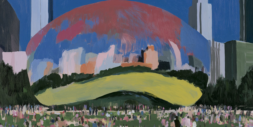 Crowd beneath the curved pavilion