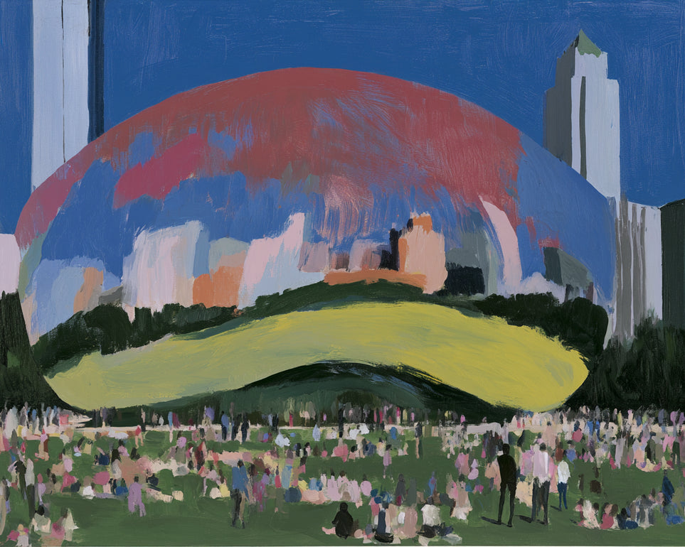 Crowd beneath the curved pavilion