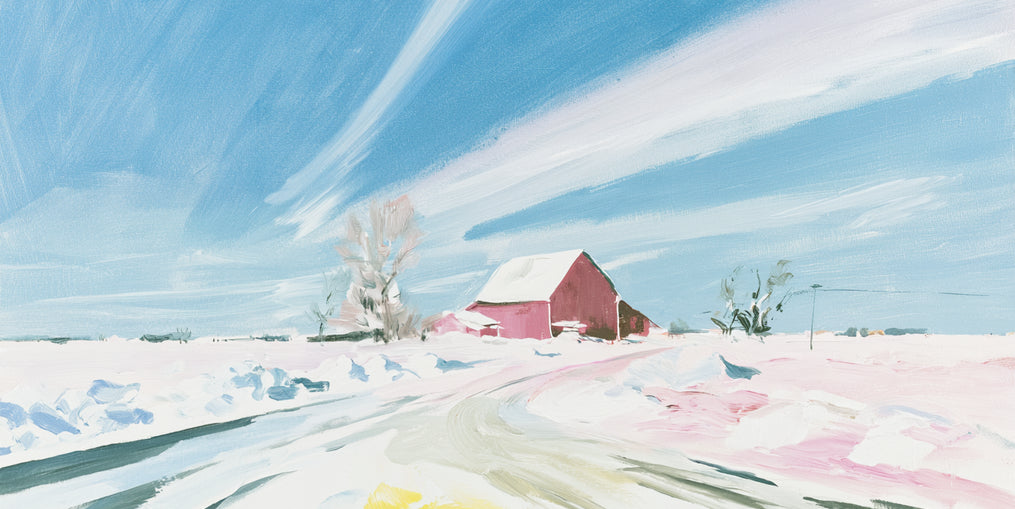 White sky over red barn