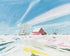 White sky over red barn