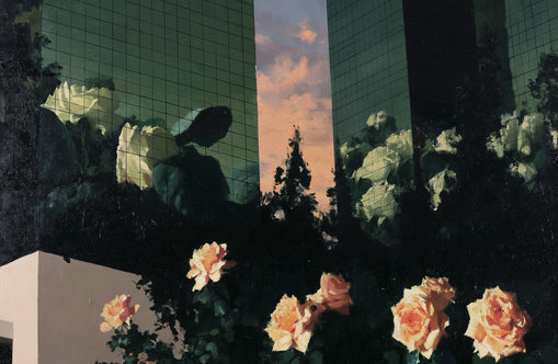 Roses under green towers