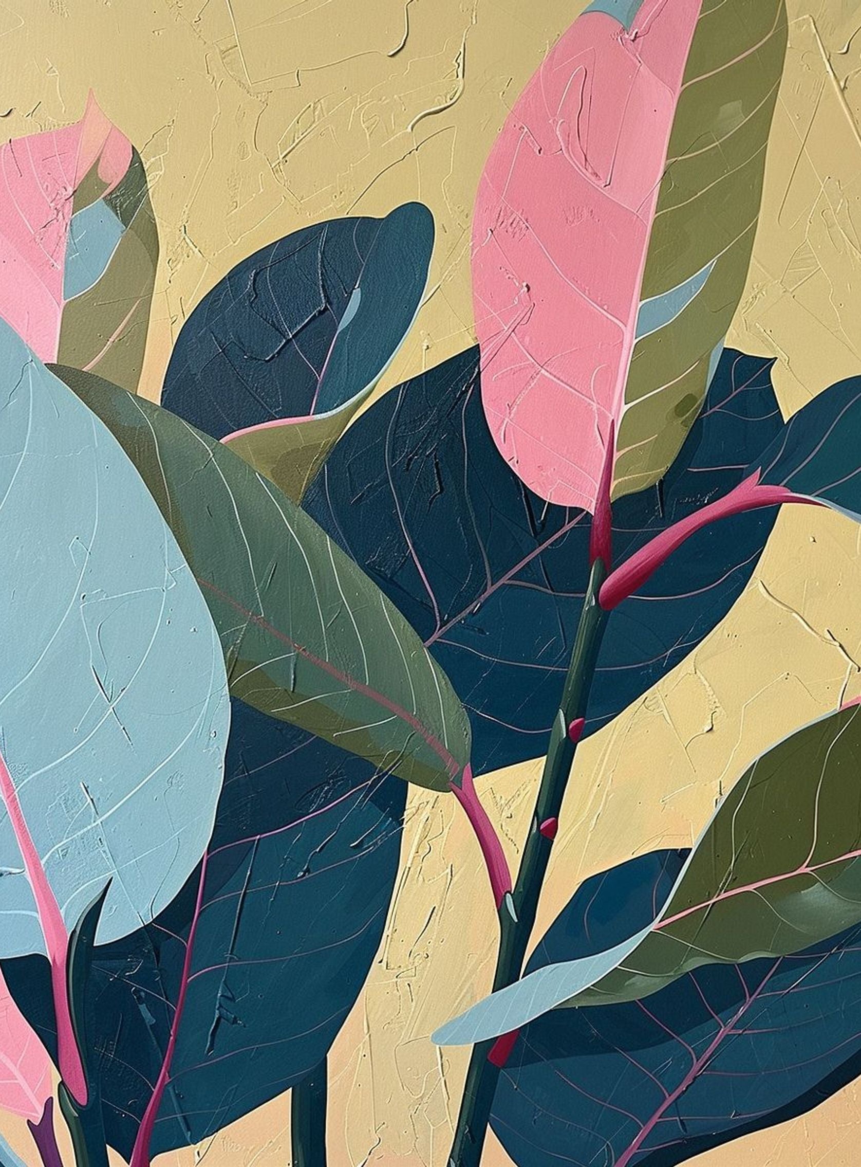 Leaves on cracked plaster
