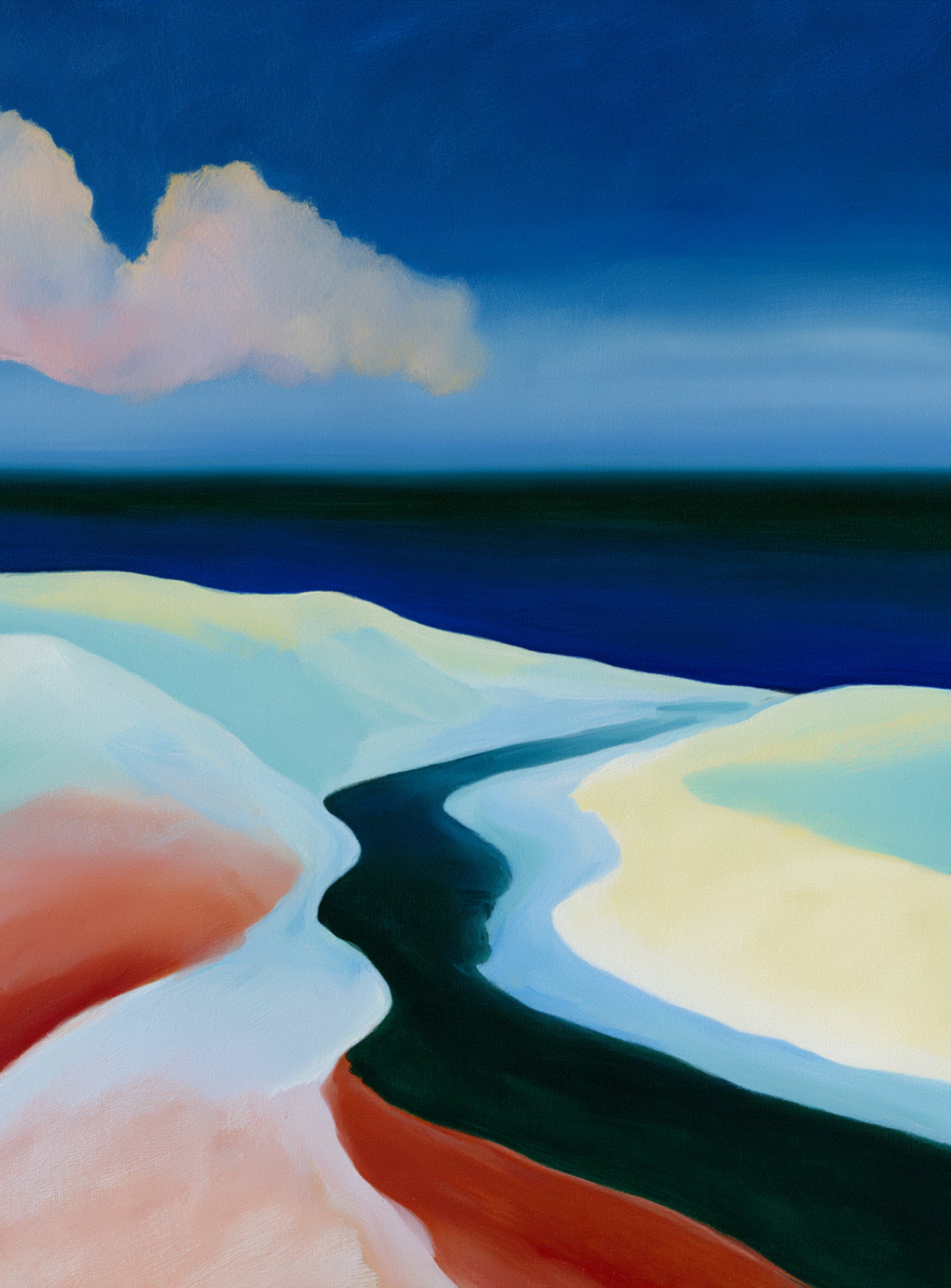 Deep blue over pale dunes