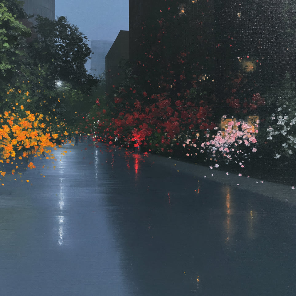 Rainlight on the flowered street