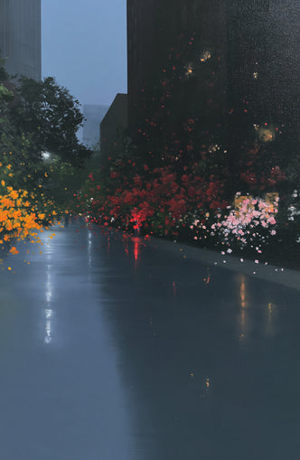 Rainlight on the flowered street