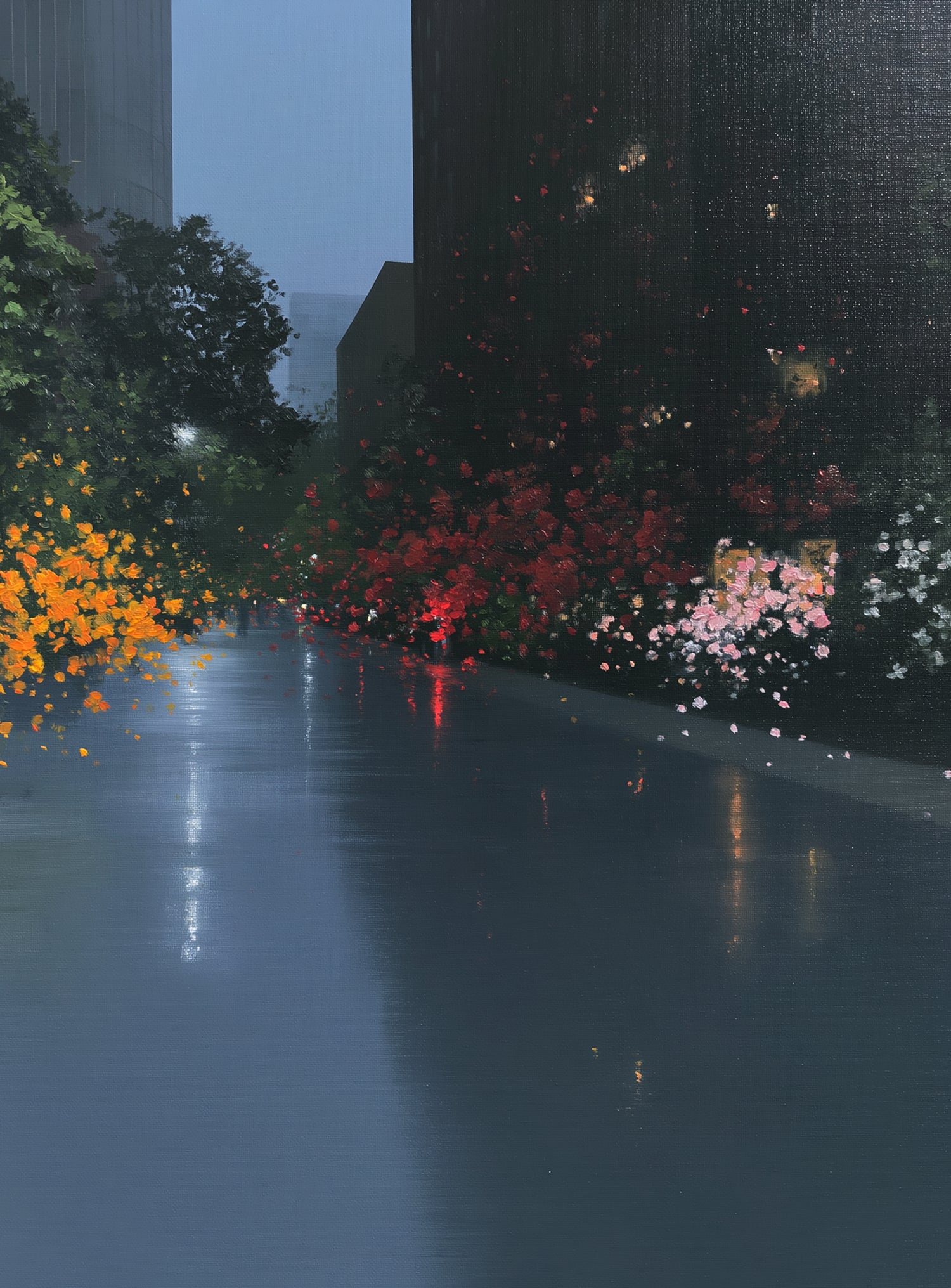 Rainlight on the flowered street