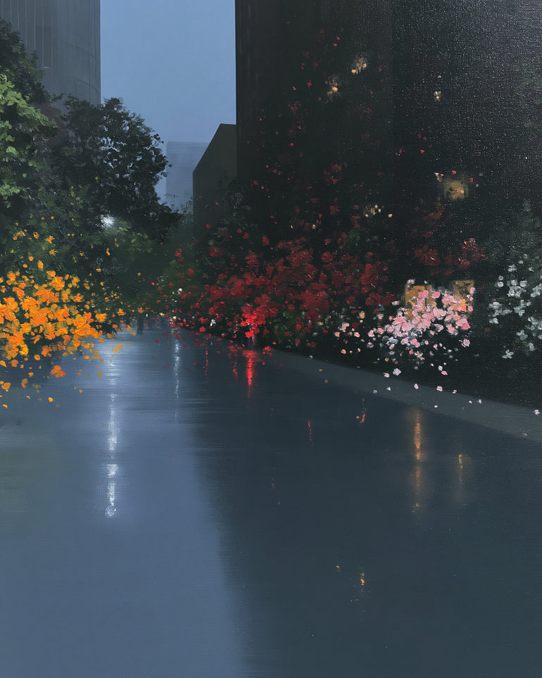 Rainlight on the flowered street