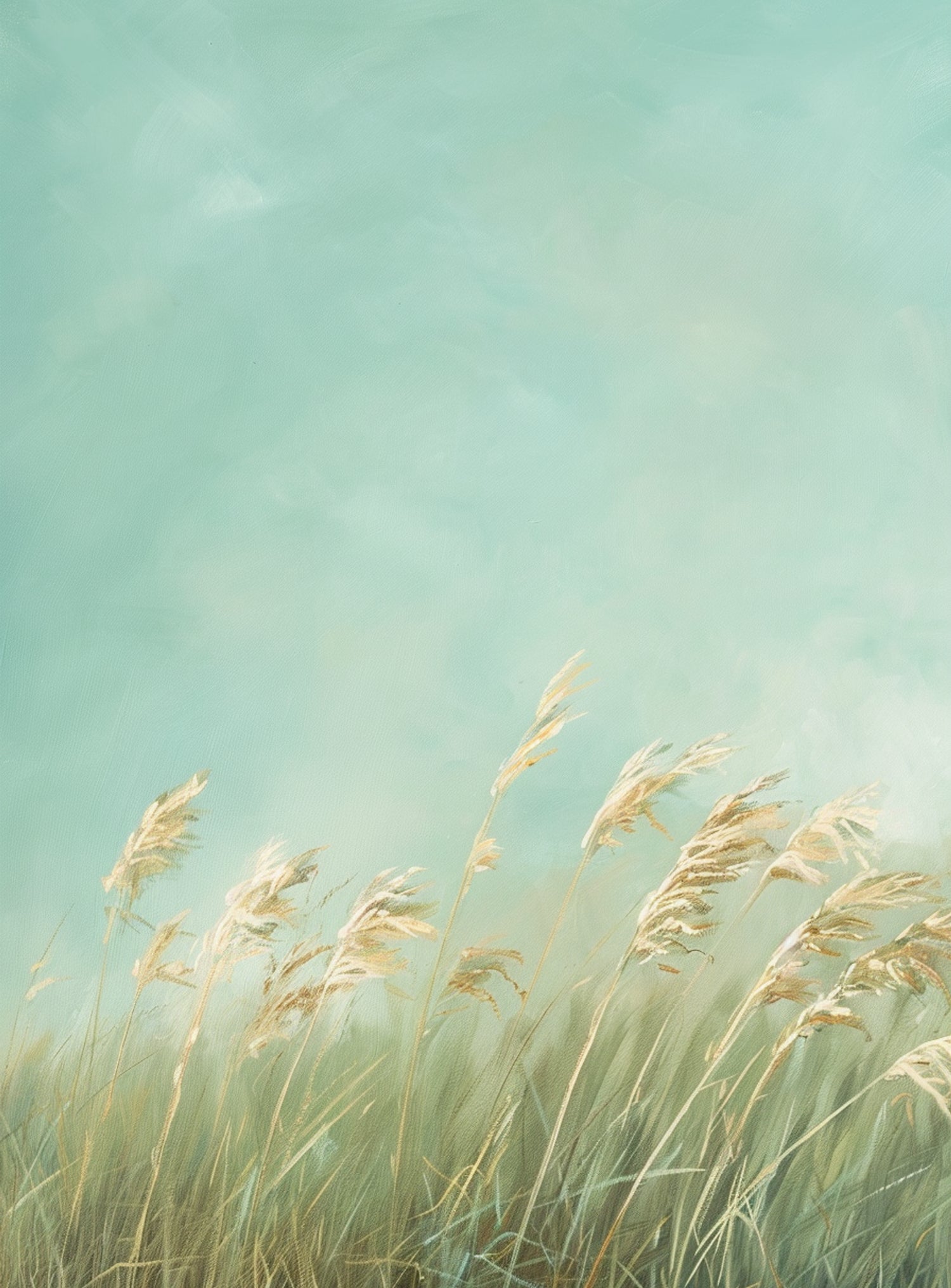 Turquoise sky over pale grass