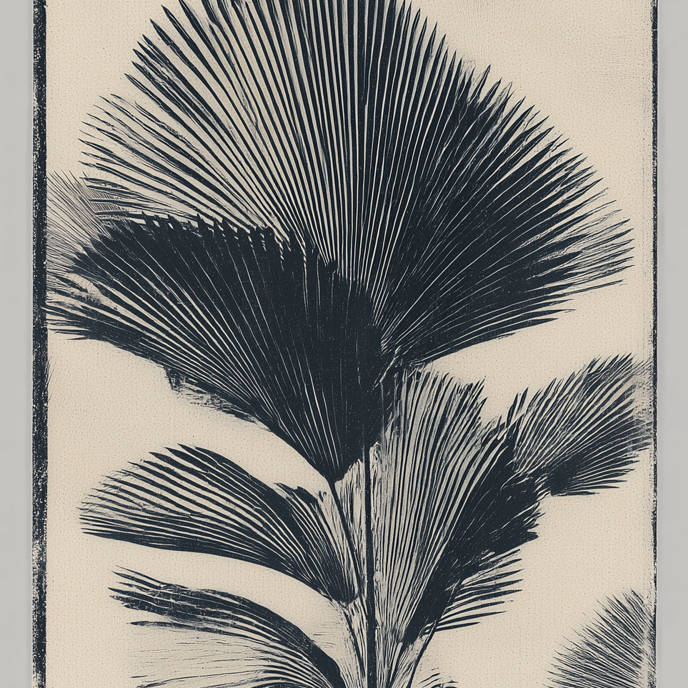 Palm fronds in black ink