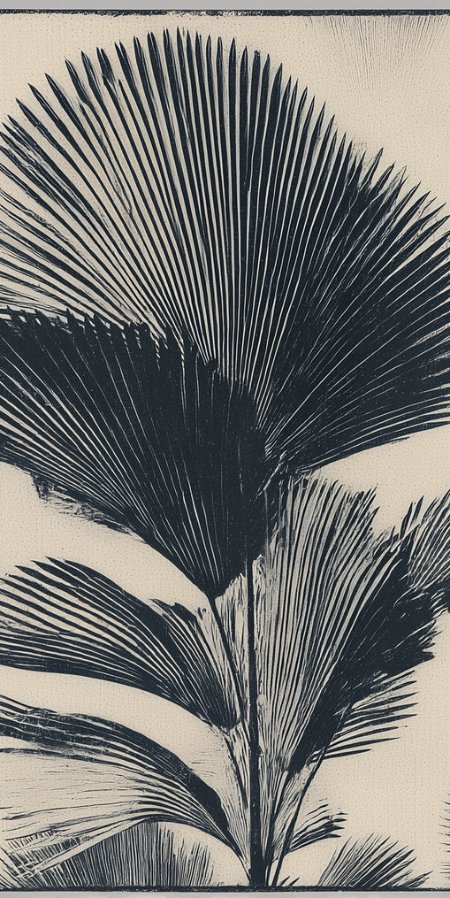 Palm fronds in black ink