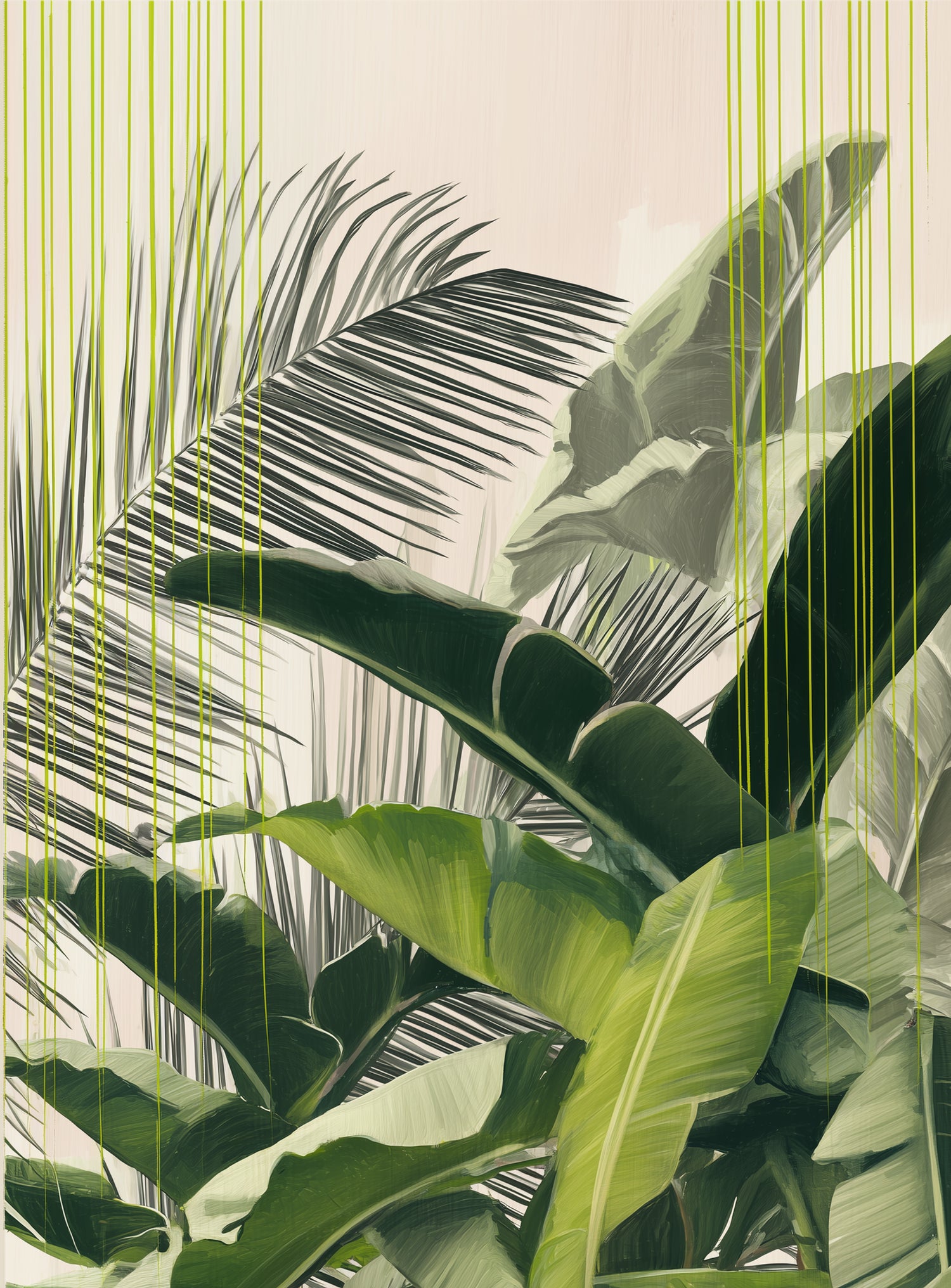 Green drips over palms