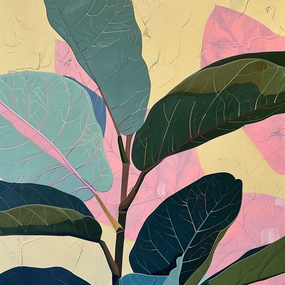 Leaves leaning into pink light