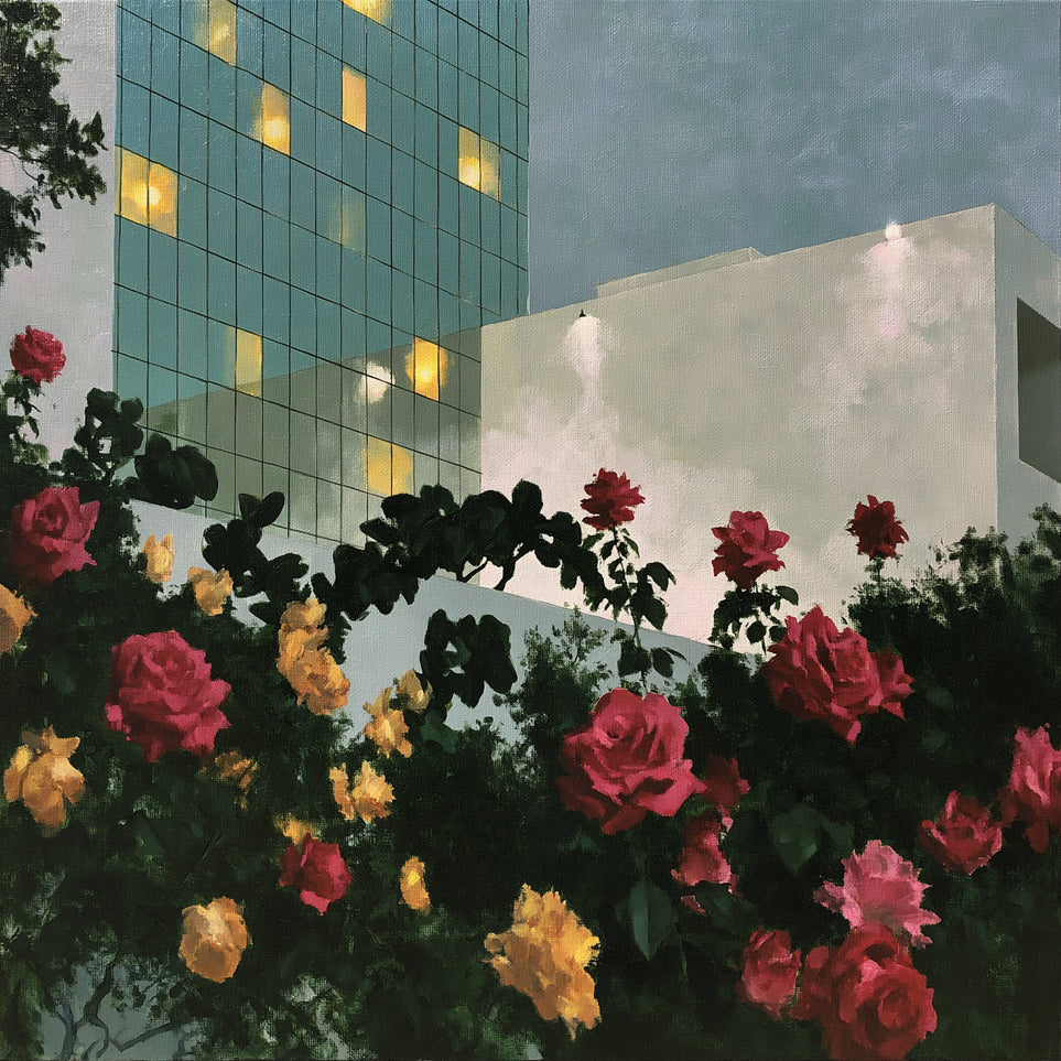 Roses under office lights