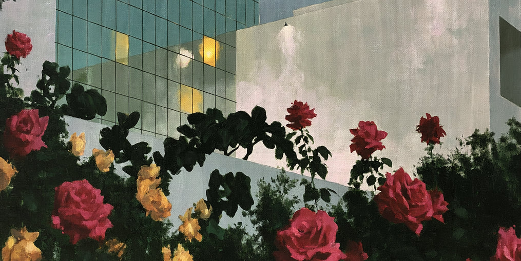 Roses under office lights