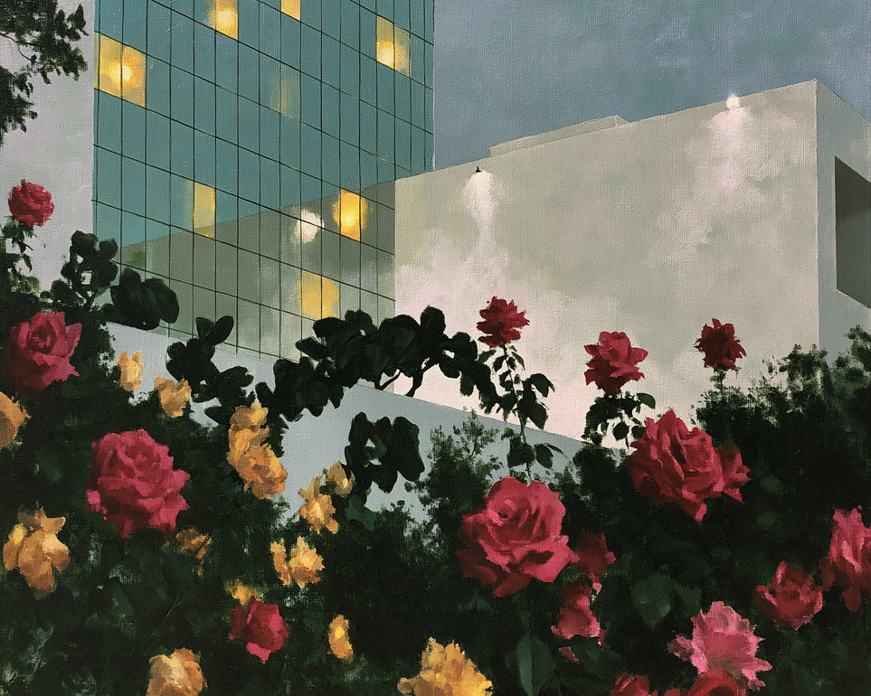 Roses under office lights