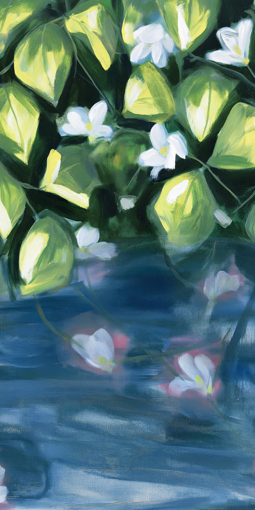 White flowers over blue water