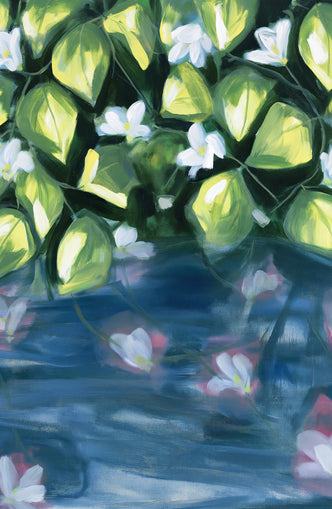 White flowers over blue water