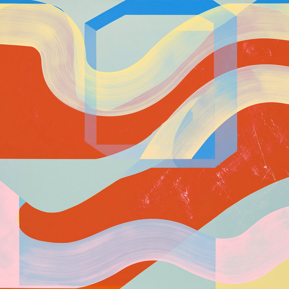 Translucent bands over red blocks