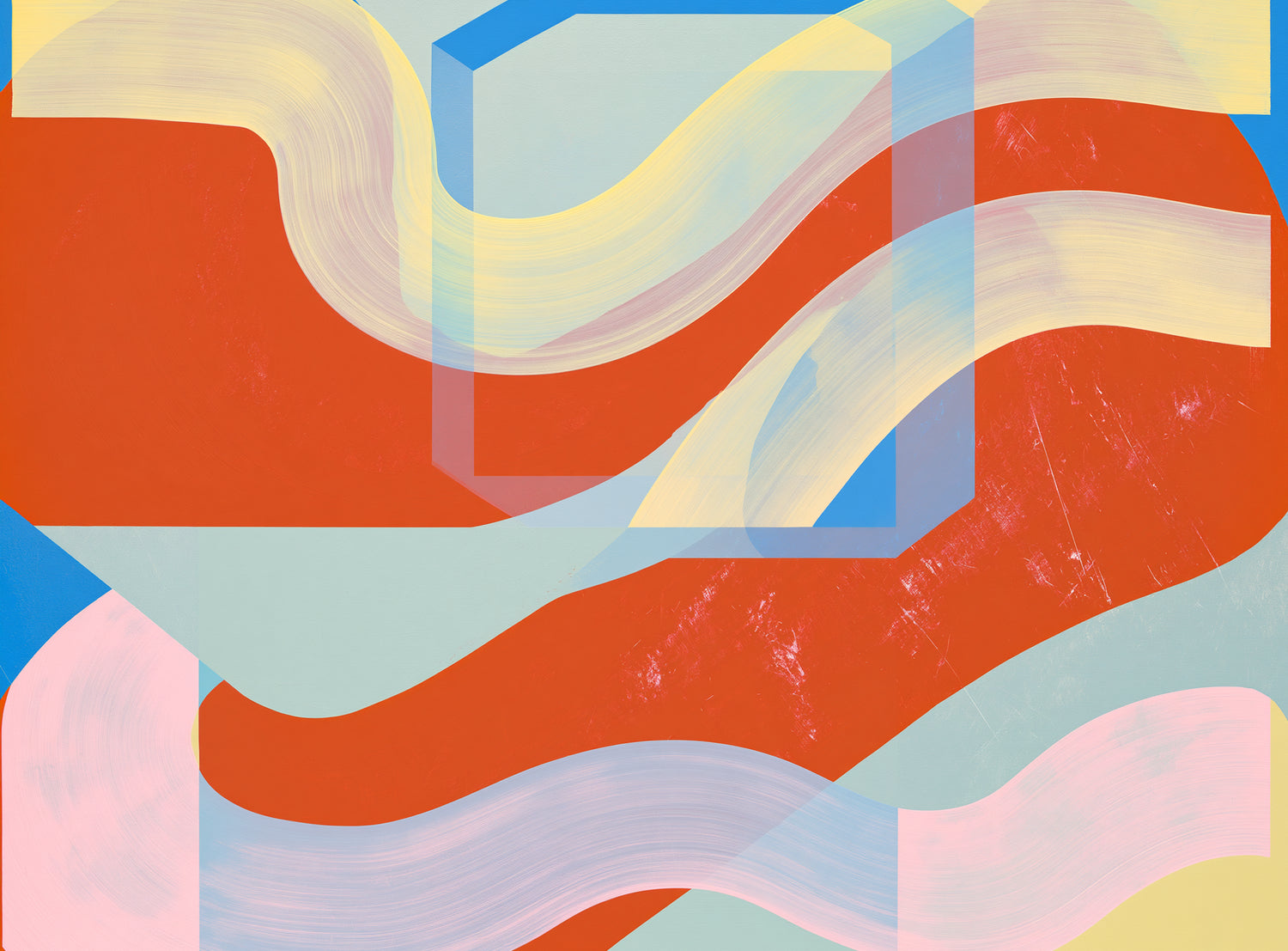 Translucent bands over red blocks
