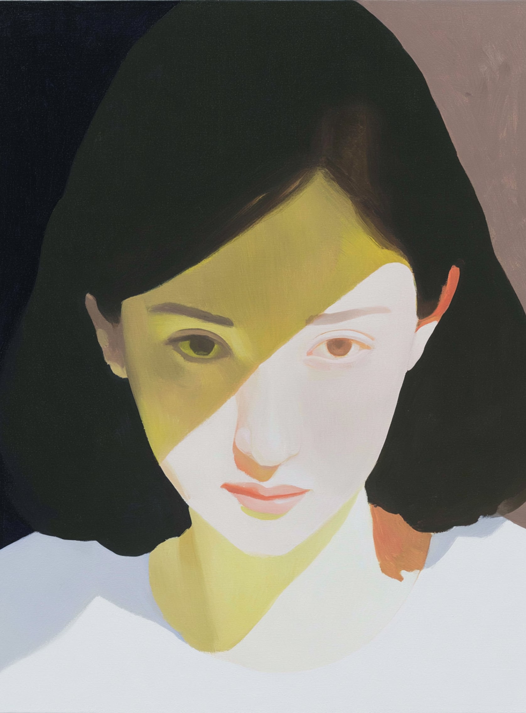 Yellow light across her face