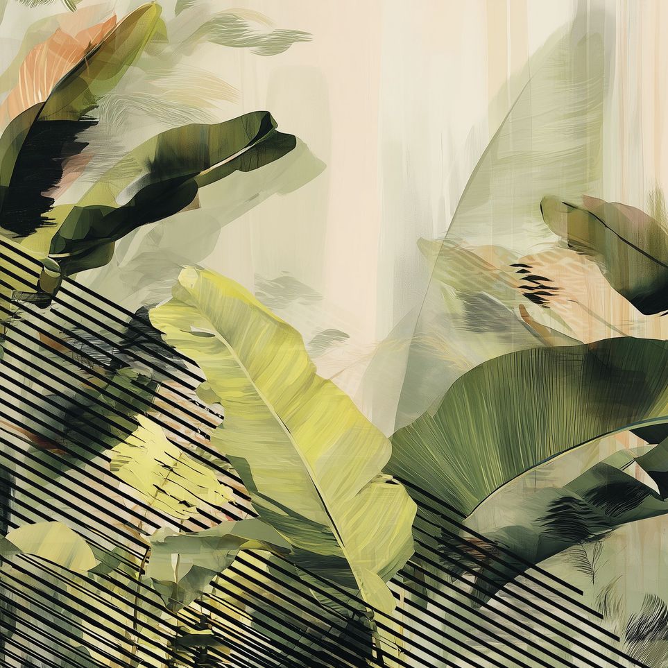Green leaves over black stripes