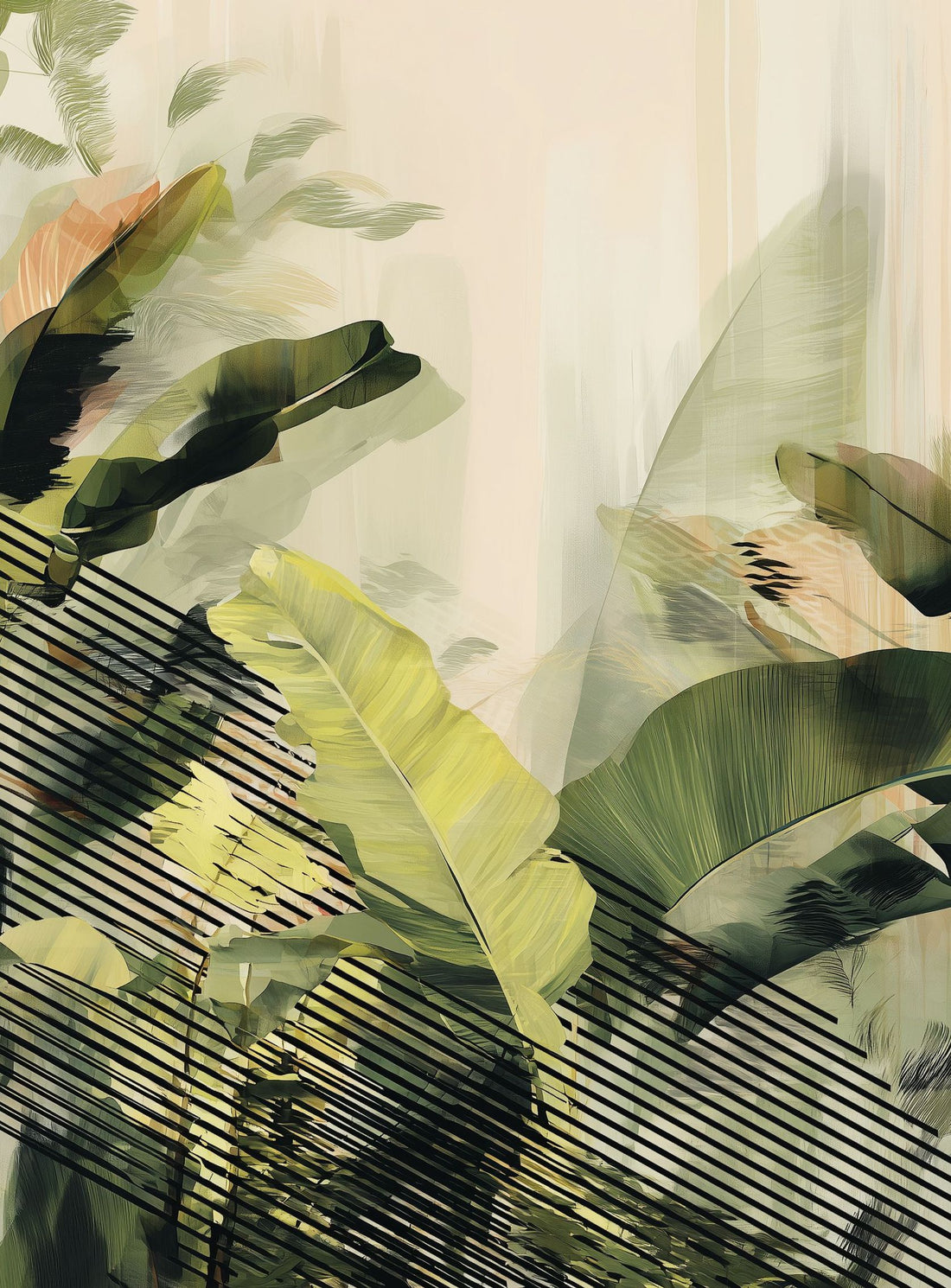 Green leaves over black stripes