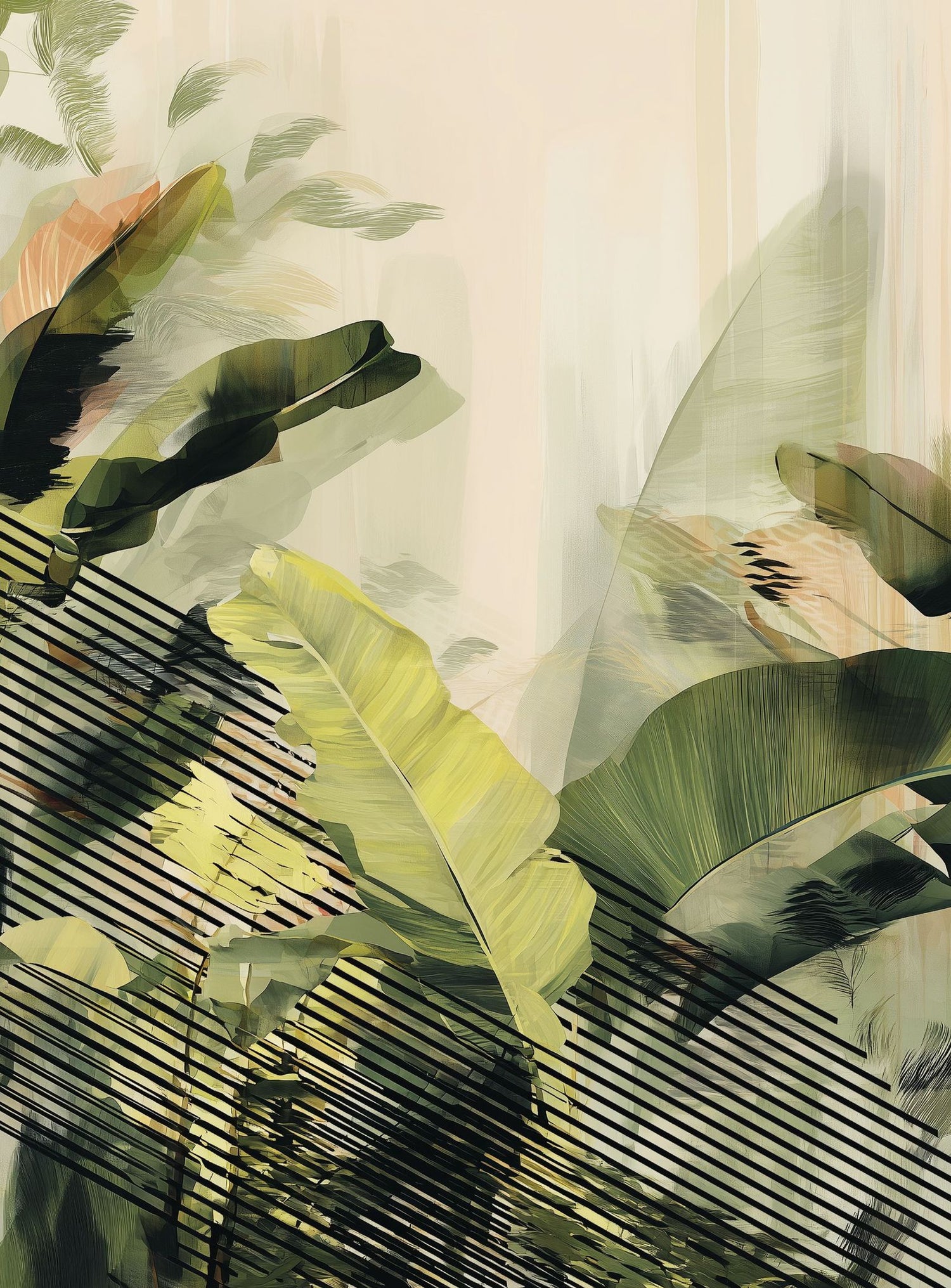 Green leaves over black stripes