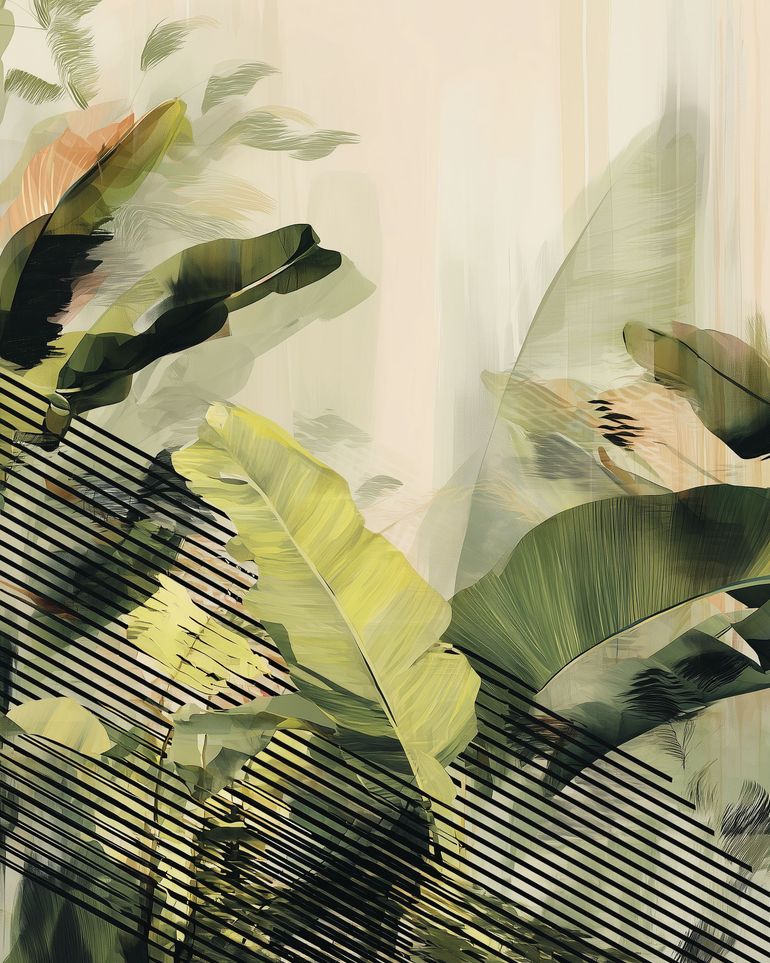 Green leaves over black stripes