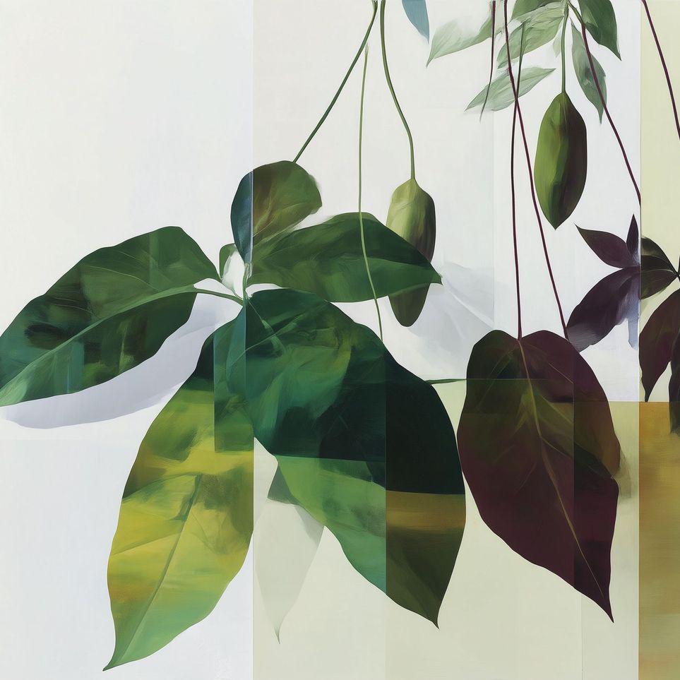 Leaves crossing the pale grid