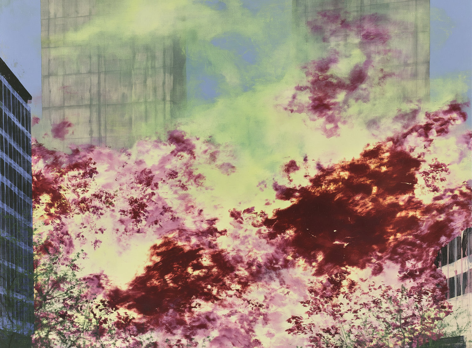 Smoke between the towers