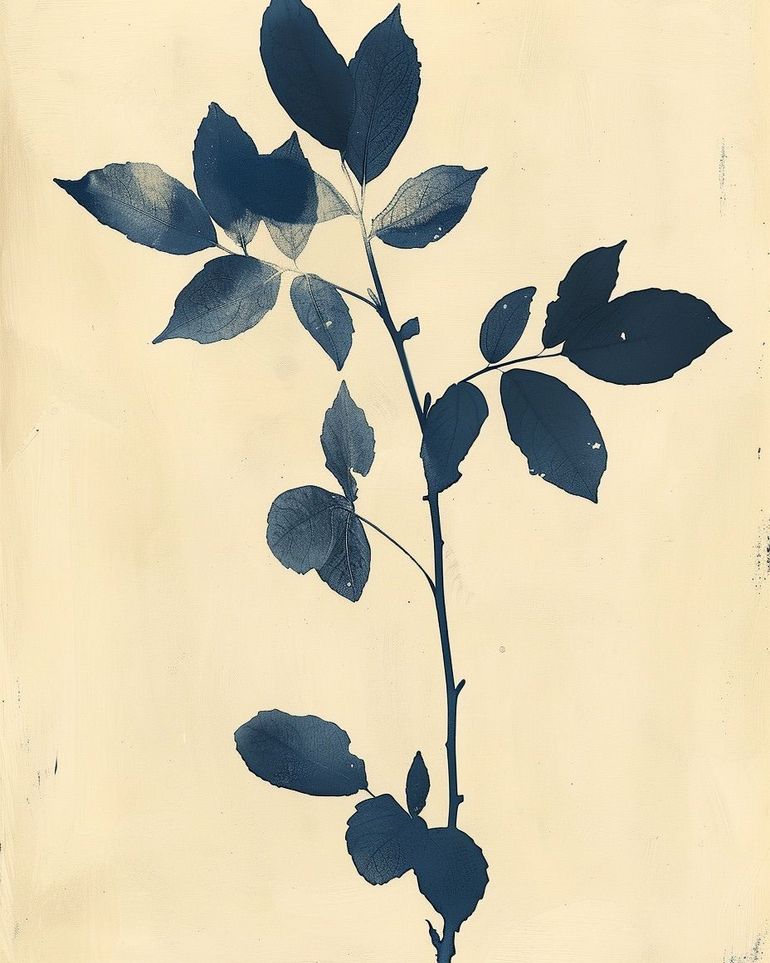 Blue leaves on cream air