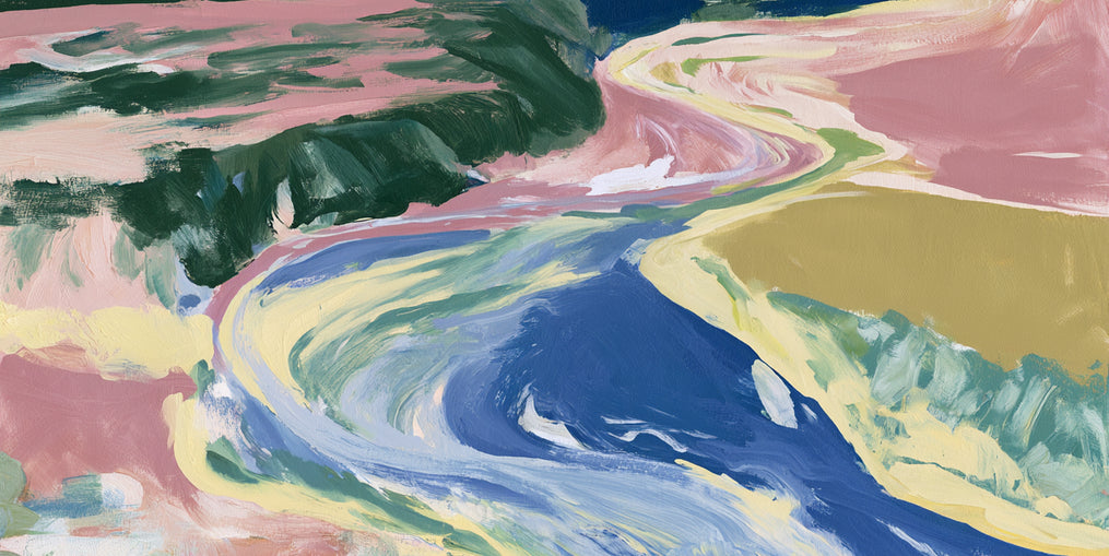 River bend in pink fields