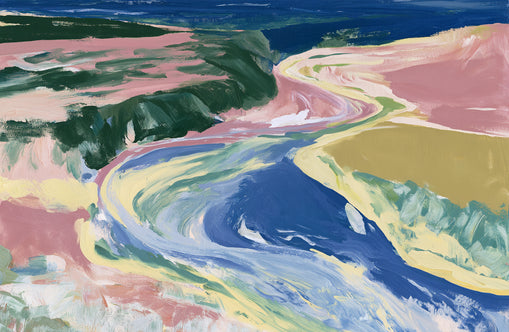 River bend in pink fields