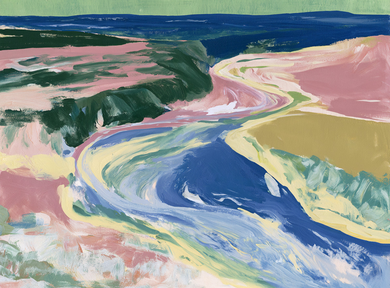 River bend in pink fields