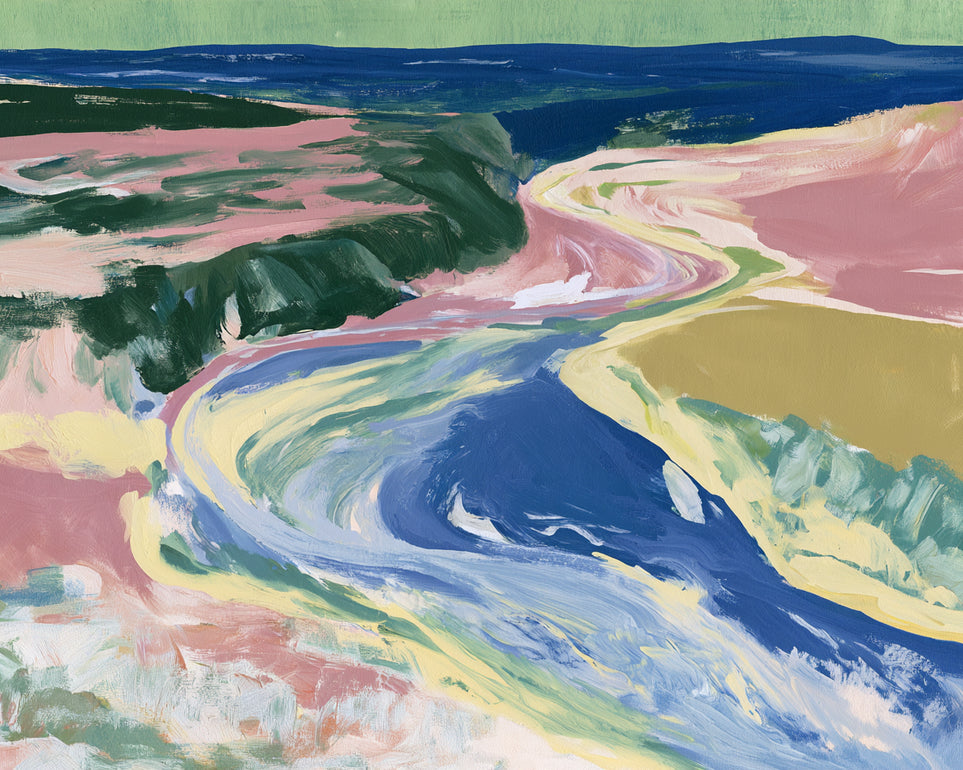 River bend in pink fields