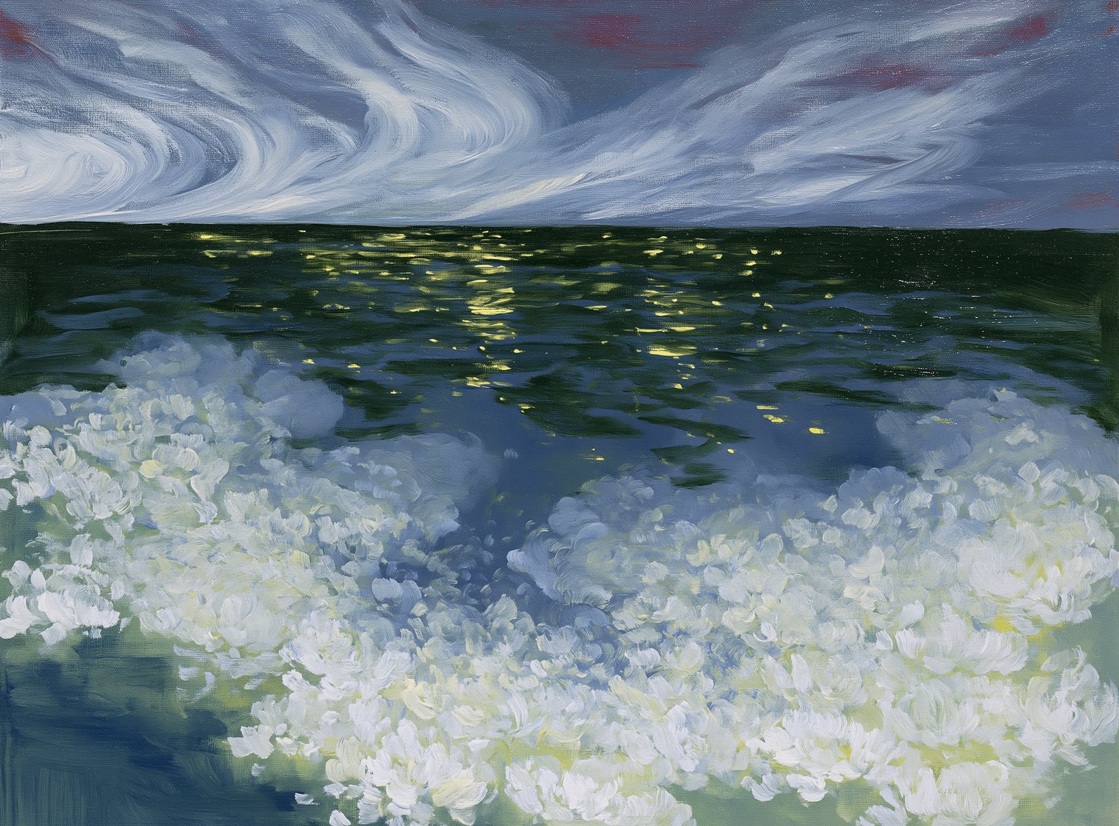 Foam and starlight at sea
