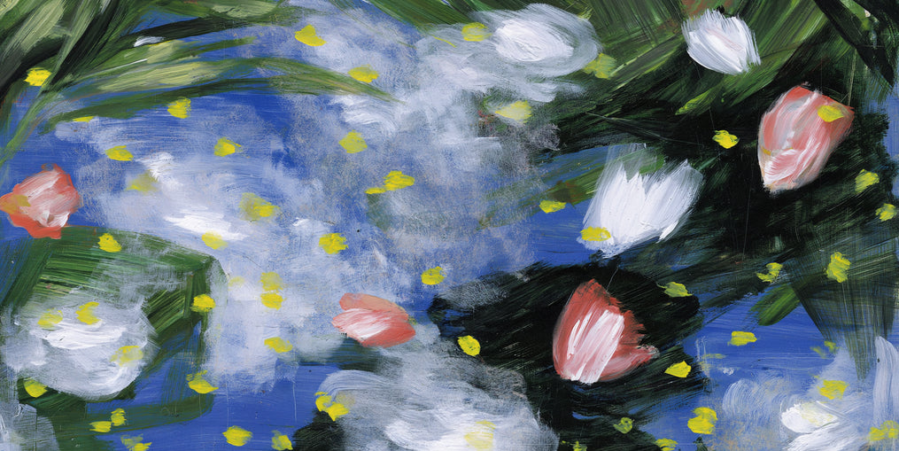 Yellow flecks on blue ground