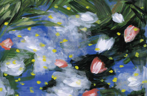 Yellow flecks on blue ground