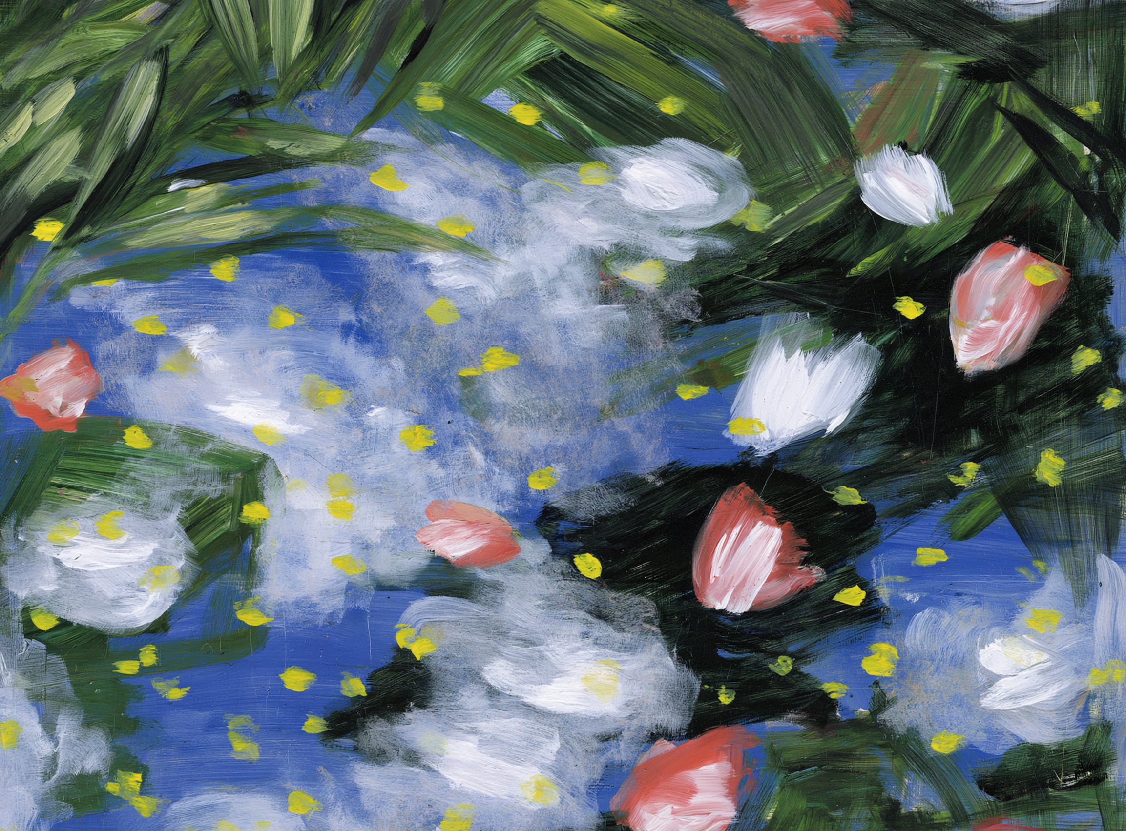 Yellow flecks on blue ground