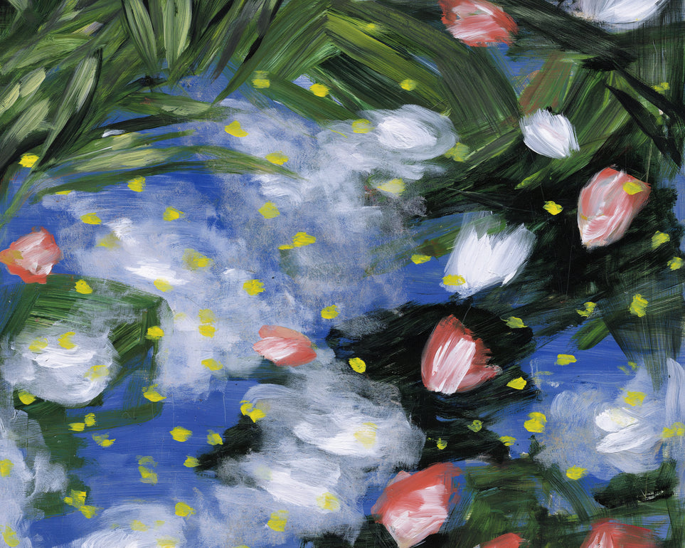 Yellow flecks on blue ground
