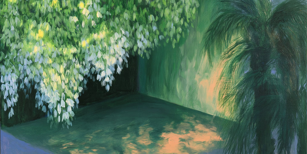 Yellow light on green pond
