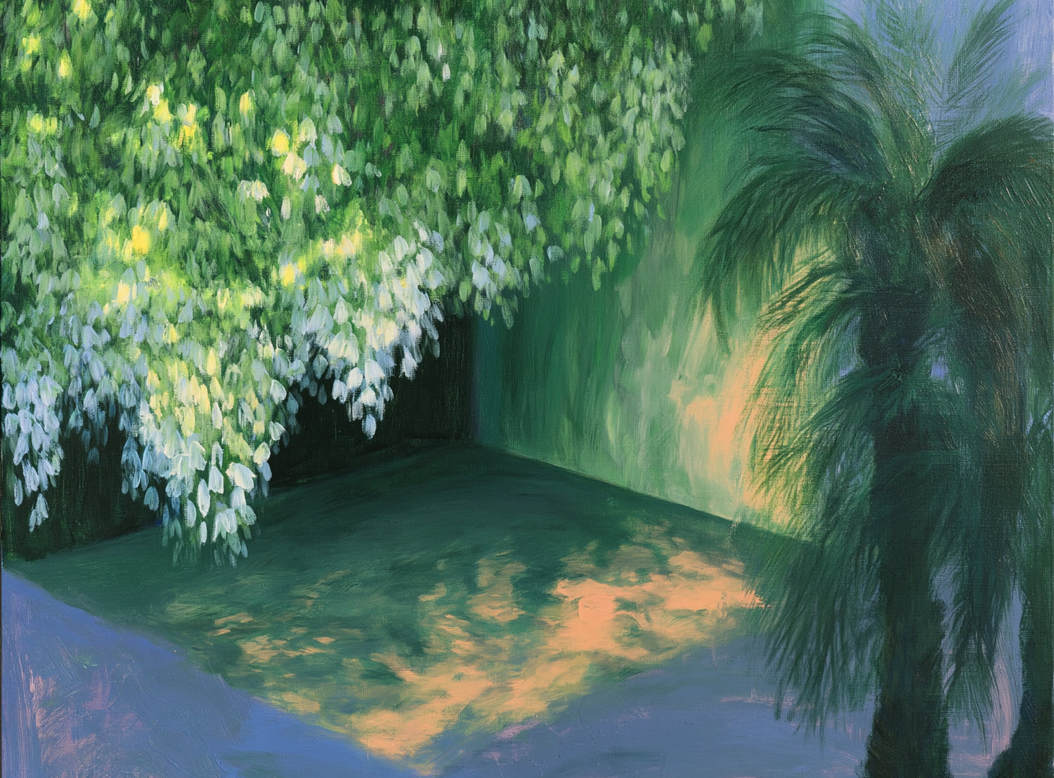 Yellow light on green pond