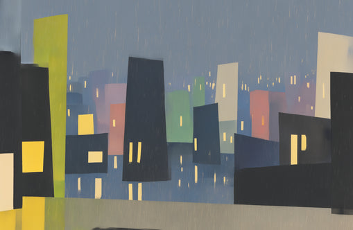 Rain on the lit skyline