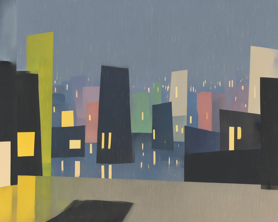 Rain on the lit skyline