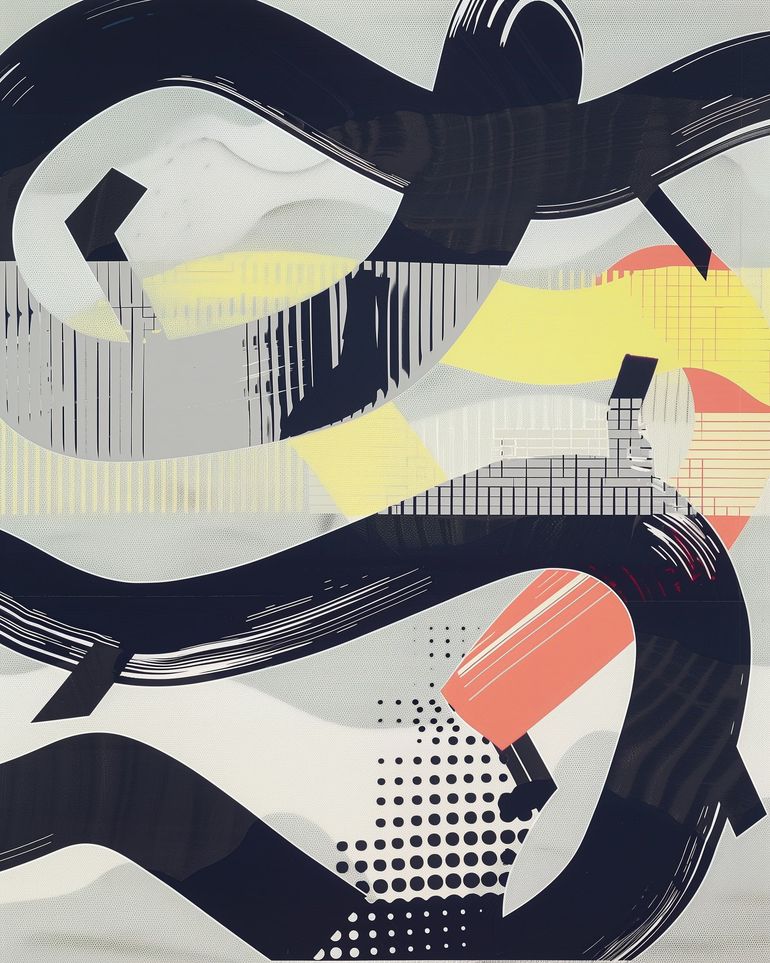 Black loops over yellow blocks