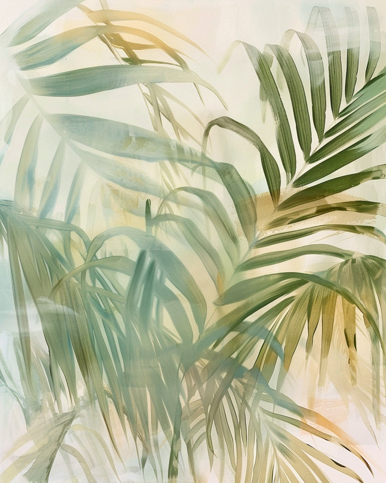 Palm leaves in pale wash