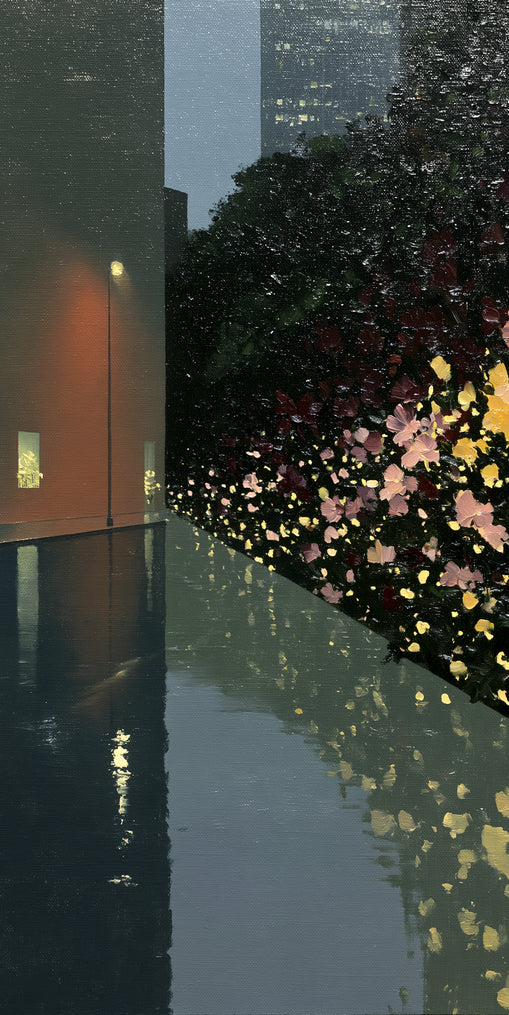 Flowers beside the wet wall